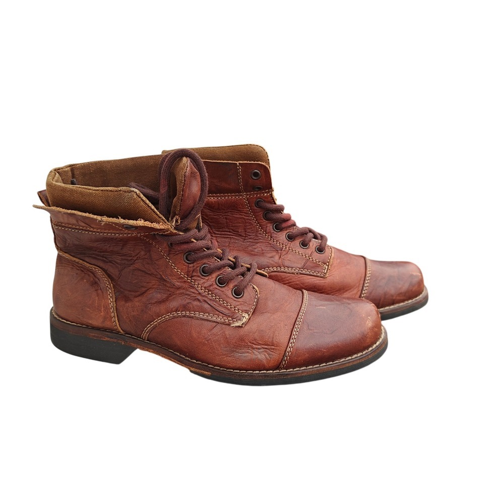 Aldo Brown Leather Cap Toe Combat Boots Lace Up Ankle Lug Sole Womens Size 9